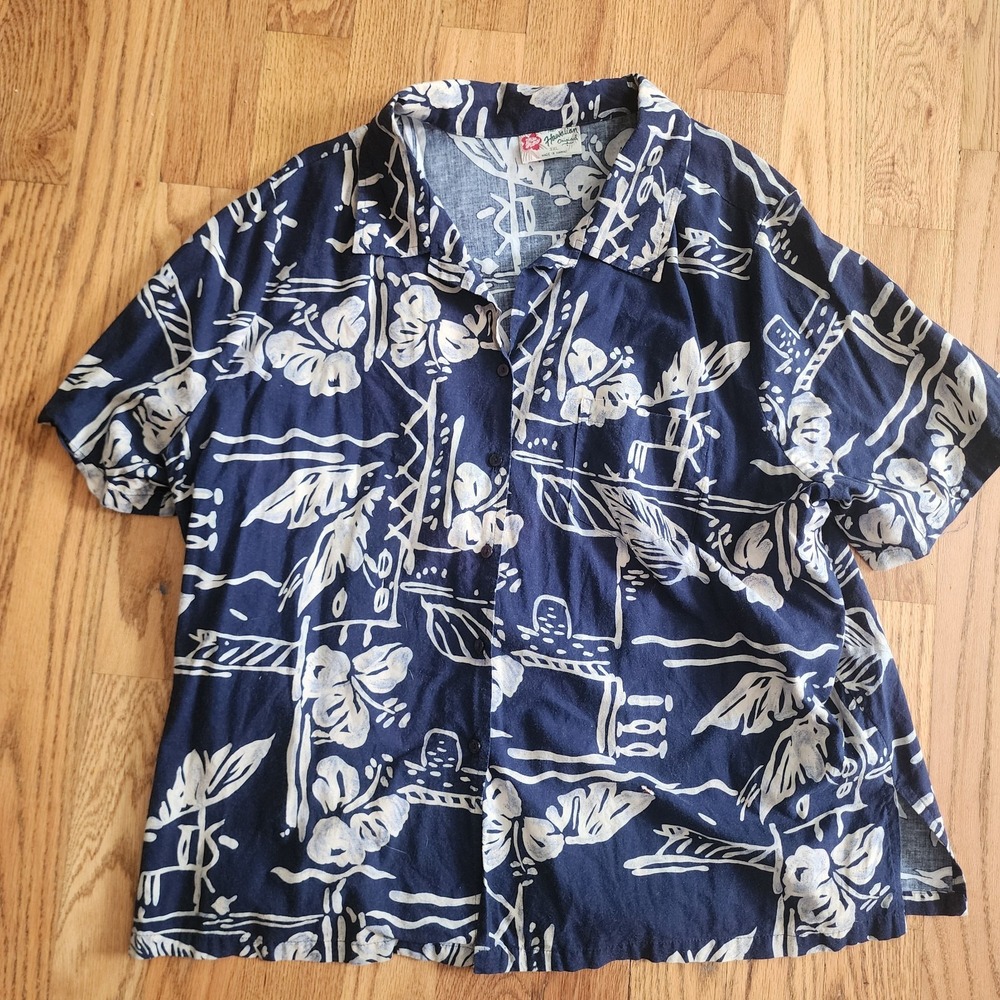 Hilo Hattie 3x Blue Womens Aloha Hawaiian Tropical Shirt